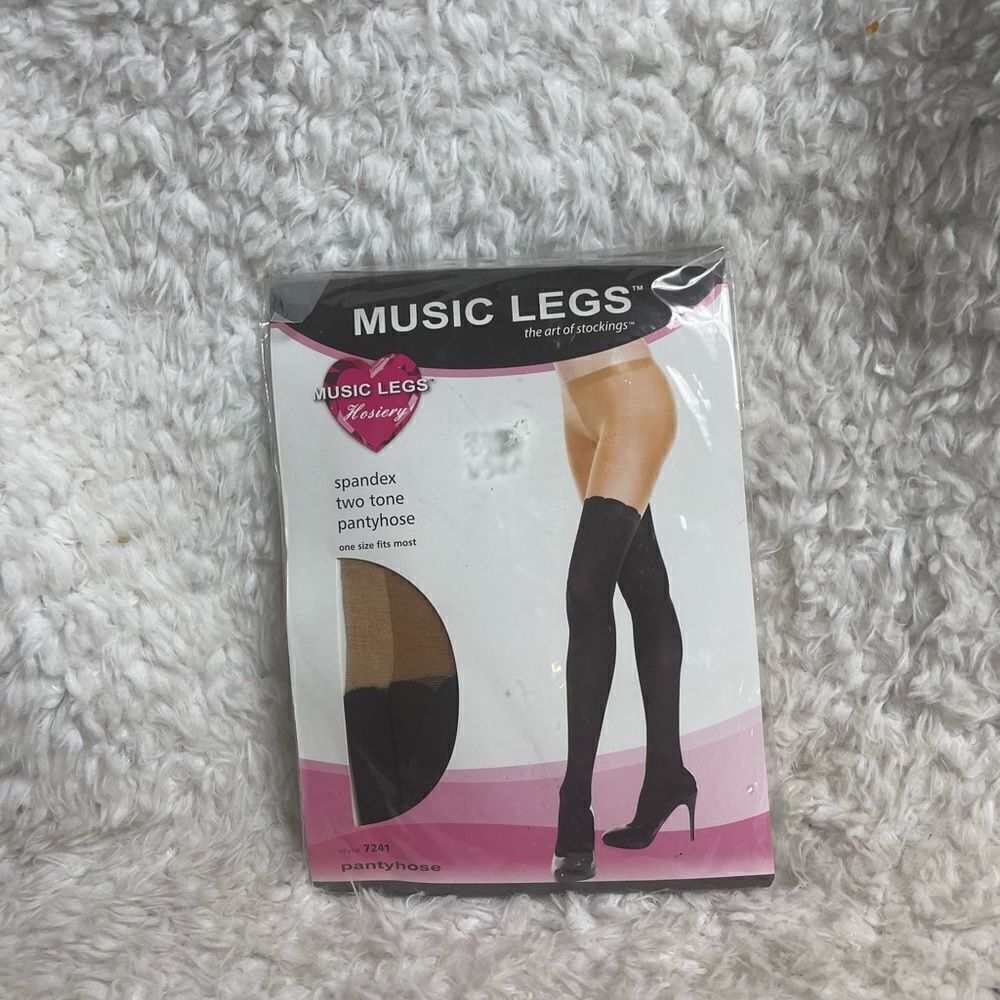 Music Legs Spandex two tone pantyhose black &nude style 7241 one size fits most.